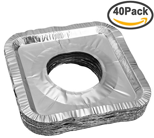 Aprince Stove Burner Covers, 40 Pieces Aluminum Foil Square Gas Stove Burner Covers, Disposable Thicker Bib Liners Covers for Gas Top, 8.7" x 8.7"