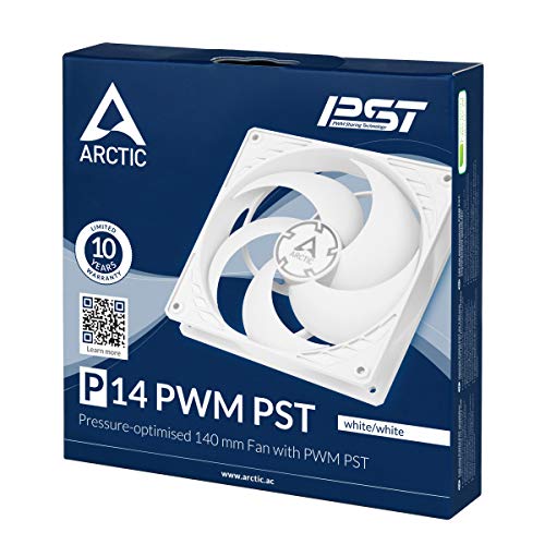 ARCTIC P14 PWM PST - PC Fan, 140mm Case Fan with PWM Sharing Technology (PST), Pressure-optimised, Quiet Motor, Computer, Fan Speed: 200–1700 RPM (0 RPM 5%) - White