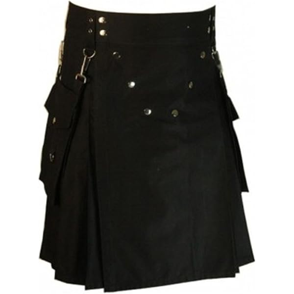 Men Black Leather Straps Fashion Sport Utility Kilt Deluxe Kilt