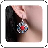 Iaceble Boho Colorful Enamel Earrings Tribal Ethnic Colorful Earrings Enamel Disc Dangle Earrings Round Mosaic Drop Earrings Vintage Gypsy Earrings Large Disc Earrings Jewelry for Women(Gold)