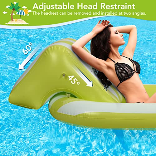 Pool Floats Adult Size, Inflatable Pool Float with Headrest and Cup Holder, Pool Float Lounge