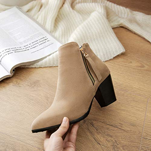 Tantisy â™£â†­â™£ Women's Faux Suede Ankle Boots Chunky Low Heel Comfortable Everyday Round Toe Bootie Casual Zip Up Bootie Beige