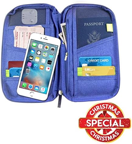 In Hand Organizer | Handy Waterproof Multipurpose RFID Blocking ID Card Passport Wallet Purse Pouch Holder | Premium Oxford Cloth with Zipped Closure to Organize Credit Debit Cards Cash | Navy Blue
