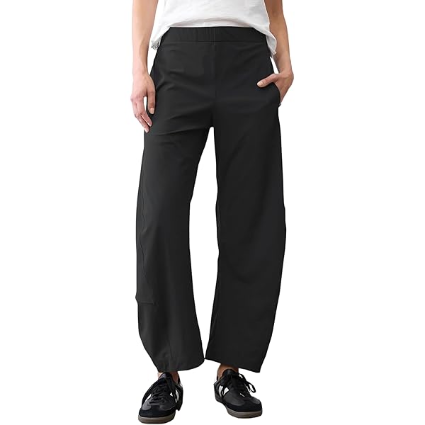 SeeLuNa Women Barrel Travel Pants Elastic Waistband Tapered Leg
