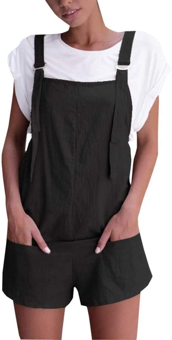 Women Jumpers Shorts Pants Pockets Strappy Romper Working Overalls Trousers Hemlock (XL, Khaki) (S, Black)