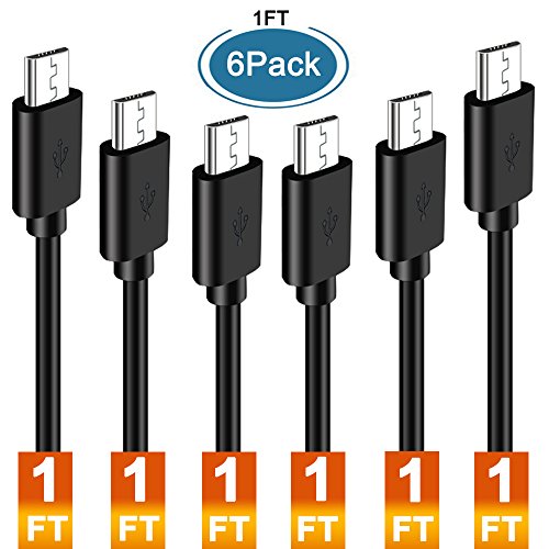 Short Micro USB Cable 1ft Fast Android Charger Cord for Smartphones, Samsung Galaxy,HTC, Motorola, Nokia, MP3, Tablet,Power Bank,USB2.0 A Male to Micro B Charging Station Sync Cord, 6 Multi Pack