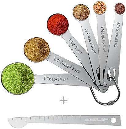 Measuring Spoons EZILIF Measuring Spoons Stainless Steel Set of 7 Kitchen Tablespoon Measuring Spoon with Measuring Ruler for Measuring Dry or Liquid Ingredients