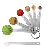 Measuring Spoons EZILIF Measuring Spoons Stainless Steel Set of 7 Kitchen Tablespoon Measuring Spoon with Measuring Ruler for Measuring Dry or Liquid Ingredients