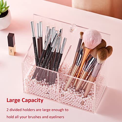 MUGFILWJ Makeup Brush Holder Clear Acrylic DustProof Makeup Storage Box With Cover Large Capacity Brush Organizer with drawer for Vanity Bathroom Bedroom Dressing Table