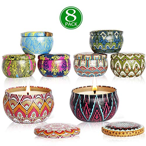 HELLY Scented Candles Gift Set – Lemon, Fig, Lavender, Spring Fresh,Rose ，Jasmine，Vanilla，Bergamot, Candle Soy Wax for Stress Relief and Aromatherapy, Candles(8 – Pack)