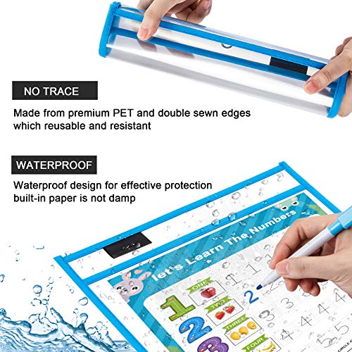 6 Pack Dry Erase Pockets, Dry Erase Sleeves Kids Ages 4-8-12 Assorted Color Oversized 10X14 inch Paper Great for Teachers, School, Home & Office.