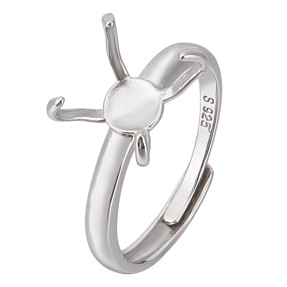 BENECREAT 925 Sterling Silver 4 Claws Adjustable Ring Blanks, 19.4mm Finger Base, Claw Components for Irregular Cabochon Jewelry Making
