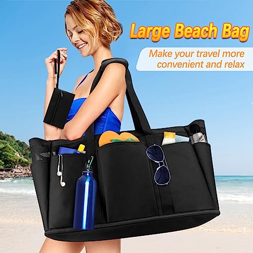 BTNEEU Large Beach Bag 45L Women's Family Beach Bag with Zip Closure 50 x 35 x 20 cm XXL Shopper Weekender Tote Bag for Shopping Travel Picnic