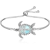Fenthring Sea Turtle Bracelet for Women Moonstone Tree of Life Bracelet Sterling Silver Turtle Bracelets Ocean Beach Hawaiian Turtles Gifts