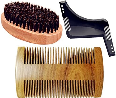 Lemebo Beard Brush and Comb Set for Men - Beard Shaping Tool and Cotton Bag - Best Bamboo Beard Kit for Home and Travel - Great for Dry or Wet Beards - Adds Shine and Softness