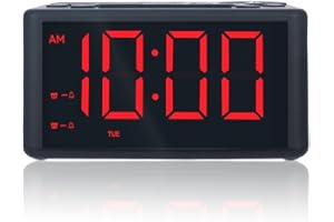 FUHONGYUAN Digital Alarm Clock Radio with AM/FM Radio, Presets, Dual Alarms, Weekday / Weekend Alarm, Snooze, Sleep Timer, Dimmable Red LED Screen for Bedrooms, living rooms, kitchens, offices, etc (Red)