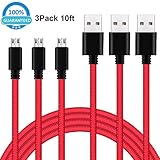 Micro USB Cable, Celltronics 10FT Long Micro USB Charger Nylon Braided Sync and Charging Cable for Samsung S7, HTC, Motorola, Nokia, Android, and More(Red)