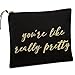 SHERWAY Vintage Wedding Makeup Bag, Black Gold Cosmetic Bag, Canvas Makeup Bag Cosmetic Pouch, Bride Bridesmaid Makeup Bag Gift for Wedding Bridal Shower Party
