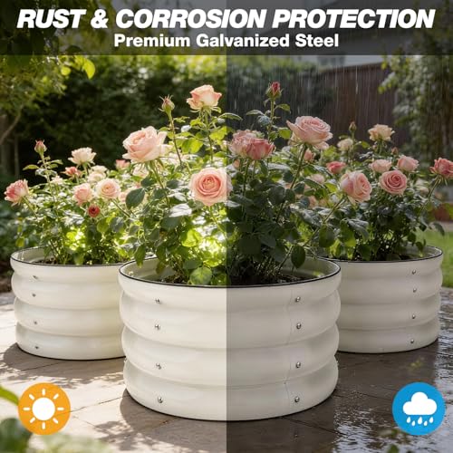 SHALL Kit de 3 piezas (61 cm x 28,8 cm) para jardinera elevada redonda, ideal para exteriores con bordes de seguridad, fácil de montar y apta para flores y frutas.
