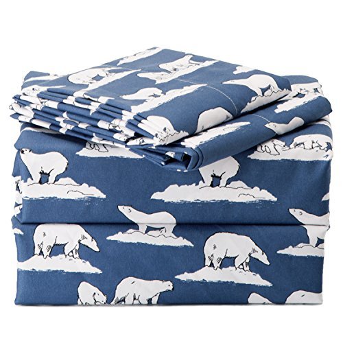 Sheet Set Queen Size Navy Printed Polar Bears Design Bedding Sets with Deep Pocket 4 Piece Soft Smooth Wrinkle&Fade Resistant Hypoallergenic Microfiber Bed Sheets by Bedsure