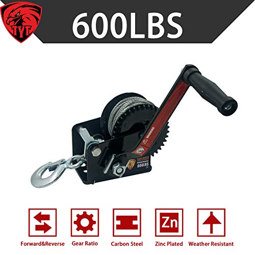 TYT 600lbs 600lbs Capacity Heavy Duty Hand Winch,Steel Cable Wire Manual Portable Crank Winch for ATV Boat Trailer Truck Auto, Black - Image 8