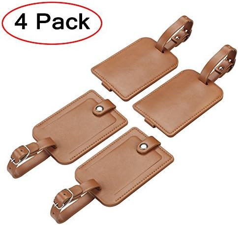 Luggage Tags, Galopar PU Leather Suitcase ID Tags Travel Luggage Baggage Handbag Tag Labels Travel Accessories (4 Pack)