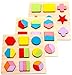 Large Geometric Shape Sorting Wooden Puzzles, Set of 3. Chunky Jigsaw to learn Math and Color Recognition, for Early Educational Learning, Montessori Teaching for Pre-Schoolers, by INTELLITOYZ