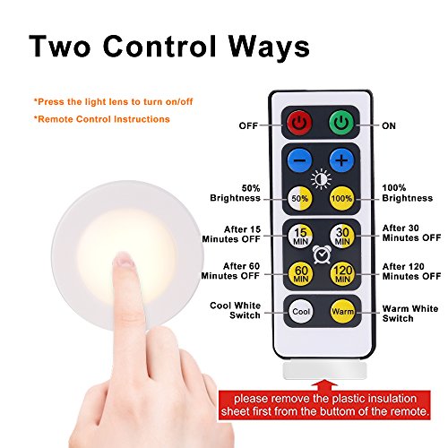 LEDERA Wireless LED Puck Lights, Kitchen Under Cabinet Lighting with Remote Control, Battery Powered Dimmable Closet Lights, 6 Pack