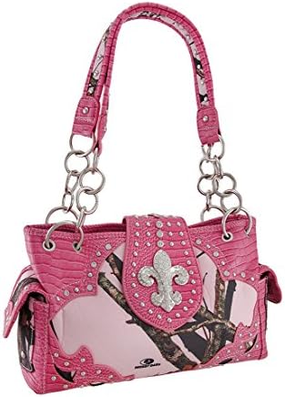 Mossy Oak Nylon Camo Fleur De Lis Vinyl Trimmed Concealed Carry Purse (Pink)
