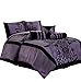 Chezmoi Collection Nobility-Com 7-Piece Black Violet Flocked Floral Faux Silk Bedding Comforter Set (King)