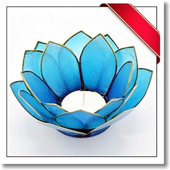 Innovatronix 1 Piece Capiz Shell Tea Light Candle Holder Stand - 5 Inches Diameter - Triple Layered - Home and Office Décor | 5x2 Inches | (Blue)