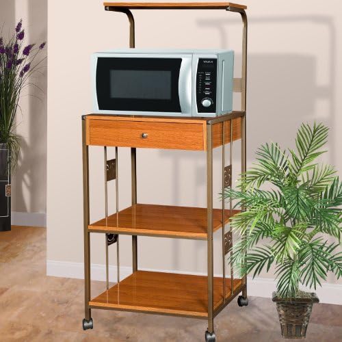 Home Source Industries R0018 Cherry Microwave Cart with 2 Electrical Outlets/Drawer and 2 Shelves, Cherry Finish