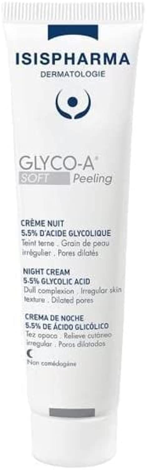 ISISPHARMA GLYCO-A SOFT PEELING - Night Cream 5,5% glycolic acid - Brightens skin and Purifies all skin types - Clears pores and Smoothes skin texture - Made in France