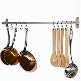 Lyon Stainless Steel Gourmet Kitchen 31.5 Inch Wall Mount Rail and 10 S Hooks Set Utensil Pot Pan Lid Rack Storage Organizer , Silver (Kitchen)