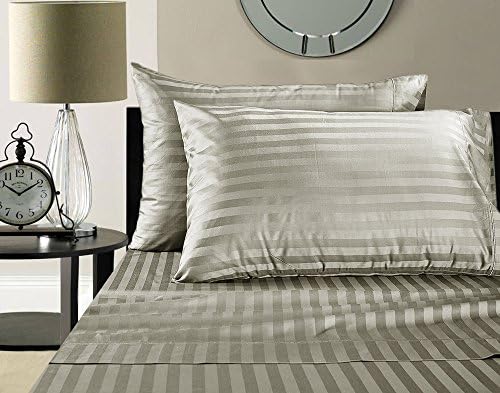 Addy Home Fashions Egyptian Cotton 500 Thread Count Damask Stripe Sheet Set, King - Silver