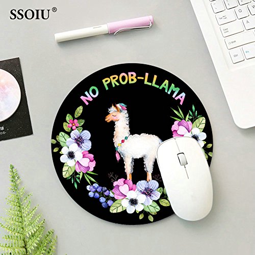 No Prob-Lama Mousepad, Llama Mouse Pad, Funny Mousepad, Lama Animal Lovers Llama In Flowers