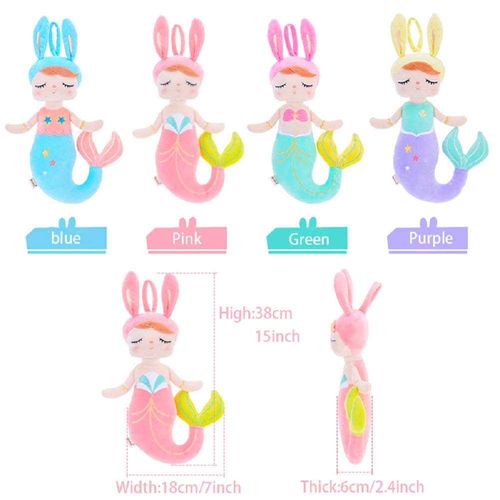 SANDAO MeToo Plush Toys Mermaid Stuffed Animal Toys Angela Plush Rabbit Stuffed Gift Dolls for Kids Children 15 Inch (2 Pack Blue+Purple)
