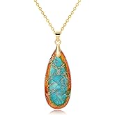 Wovanoo Stone Necklaces for Women Teardrop Gemstone Pendant Necklace Natural Stone Chain Necklaces