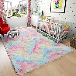 PAGISOFE 4x6 Rainbow Fluffy Soft Plush Area Rugs