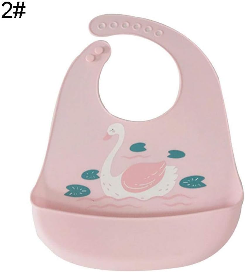 Difcuy Baby Infant Child Toddler Newborn Products, Maternal Baby Supplies，Animal Print Waterproof Adjustable Baby Bib with Pocket Feeding Saliva Apron - Pink Swan