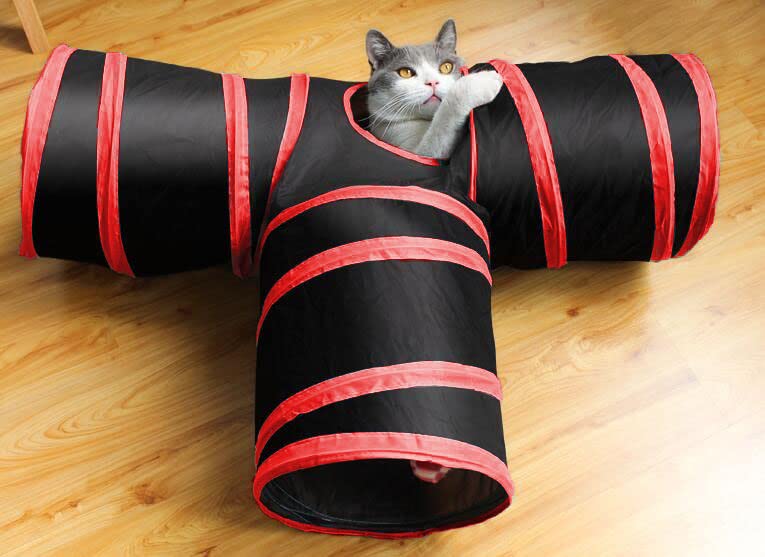 Webeasy Cat Tunnel 3-Ways Collapsible Cat Toy Tunnel Tube 25 cm high Cat Interactive Toy for Indoor Cats Extended Game Tunnel for Cats, Puppies, Kittens, Rabbits, Dogs(Red) (CT22001)