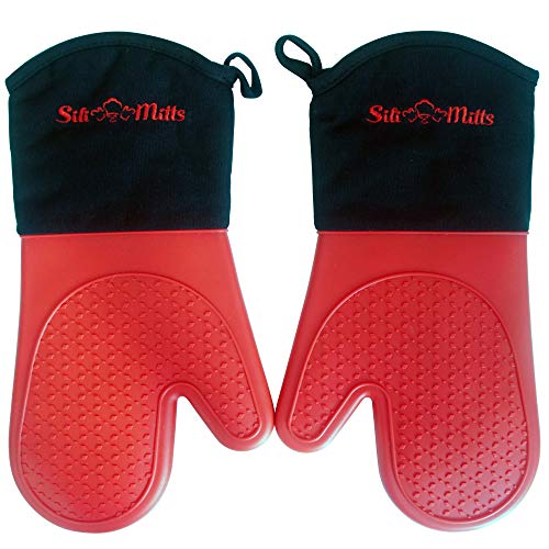 Red Silicone Pot Holder Oven Mitts - 1 Pair of Extra Long Professional Heat Resistant Pot Holder & Baking Gloves - Food Safe, BPA Free FDA Approved With Soft Inner Lining - Thumbnail 5