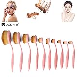 10pcs Pink Oval Toothbrush Makeup Brush Sets BB Cream Contour Powder Concealer Foundation Eyeliner Puff Brushes Cosmetics Tool