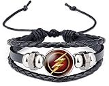 The Flash Glass Domed Logo on Braided Black Leather Bracelet
