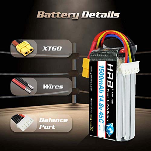 HRB 2pcs 4S 14,8V 1500mAh 45C Lipo RC Akku mit xt60 stecker für RC Evader BX Auto RC LKW RC Truggy RC Flugzeug UAV Drone… – Bild 3