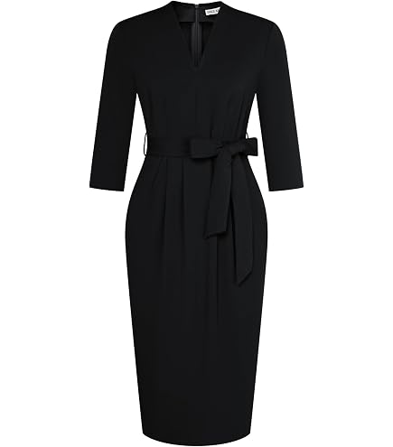 FZYLQY Women's Pencil Work Dresses Solid Turn Down Neck Dress Long Sleeve Buttons Casual Formal Dress Bodycon Business Dress at Amazon Women's Clothing store
