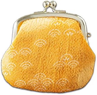 Golden Yellow Kimono Fabric Handcraft Kiss Lock Coin Purse Small/Pouch Made of Crepe Fabric/Made in Japan, Size : H 0.5 x W 3.8 x D 3.9 inches