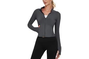 M MOTEEPI Cropped BBL Jackets for Women Running with Zip Pockets Workout Athletic Full Zip Jackets Yoga Gym Thumb Holes