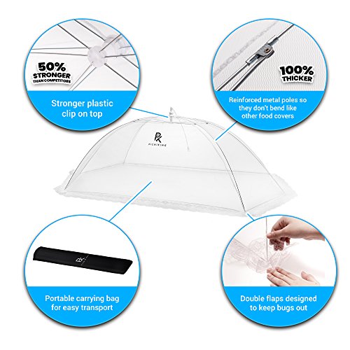 (6 Pack) Mesh Food Tents/Food Covers for Outdoors | 2 XL (49x27x17) & 4 Standard (17x17x9) | Fine Net Screen | 100% Fly Protection | Double Layer Skirt | Upgraded Rods