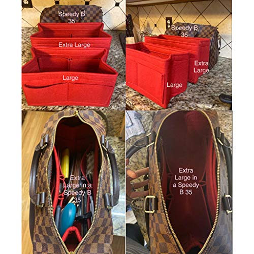 Felt Insert Bag Organizer Bag in Bag for Handbag Purse Organizer - Lmieson Multi Pocket Insert In Bag fit with Tote & Handbag, Speedy 35 and Neverfull MM, Red (Large) - Thumbnail 2